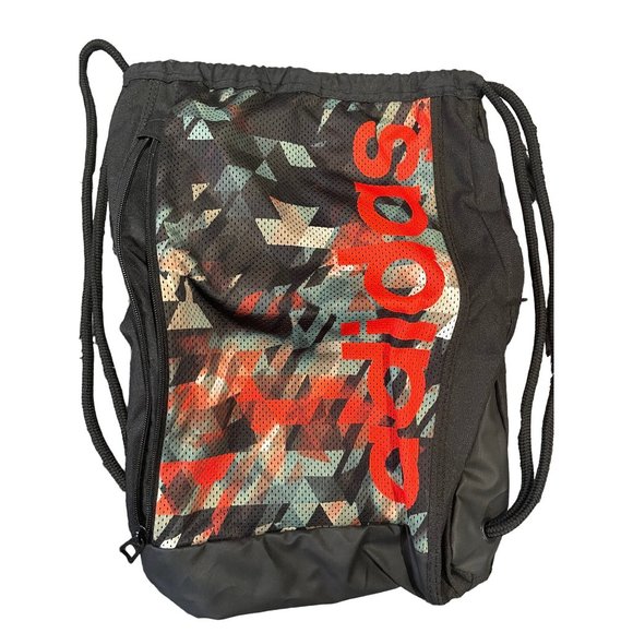 Adidas Thunder Drawstring Sackpack Geometric Black Gym Bag - Picture 3 of 5